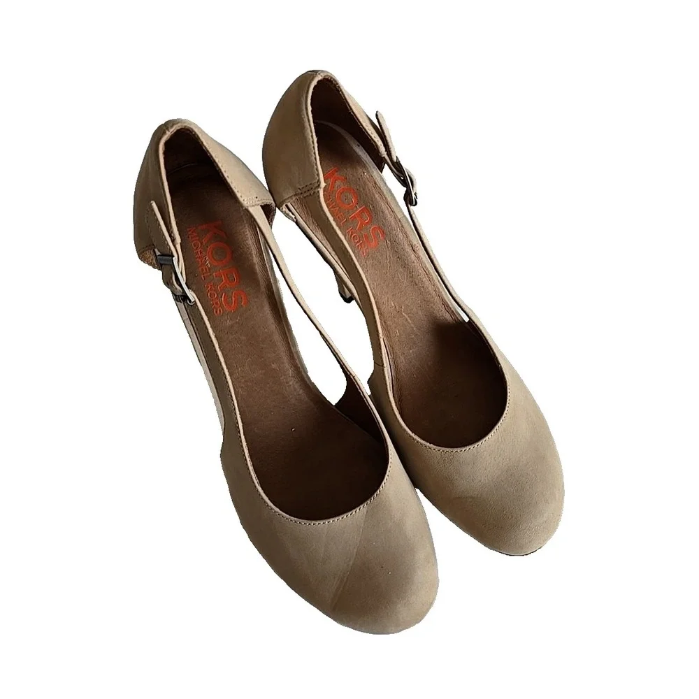 Michael Kors Tan Leather Buckle Round Toe Stiletto Pump High Heels‎ Womans 9M